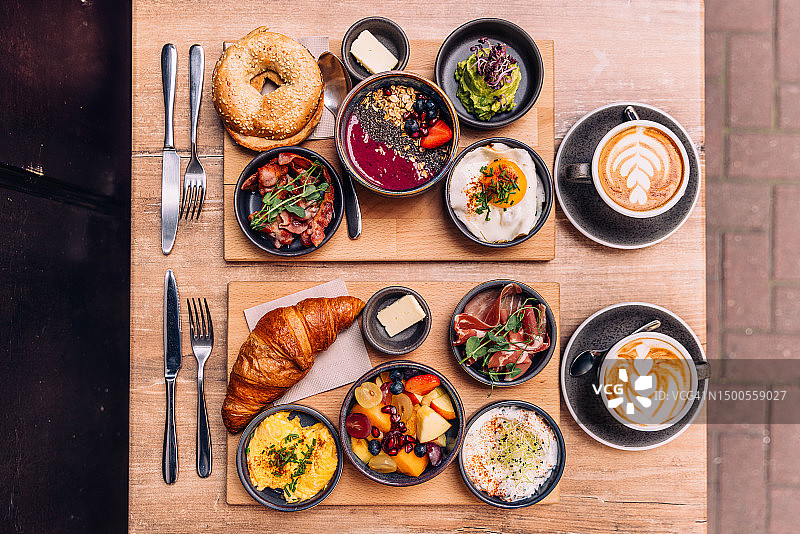 咖啡馆早午餐俯视图图片素材