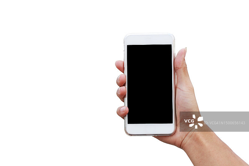 手持手机，在黑色剪辑内部隔离，罗马尼亚图片素材