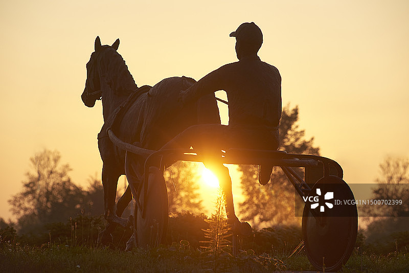 忧郁的骑师与飞奔骏马的精美青铜雕像图片素材