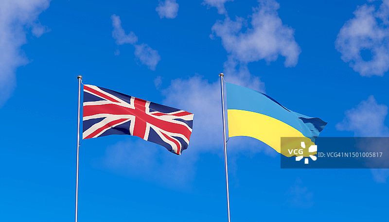 英国与乌克兰国旗3D渲染图片素材