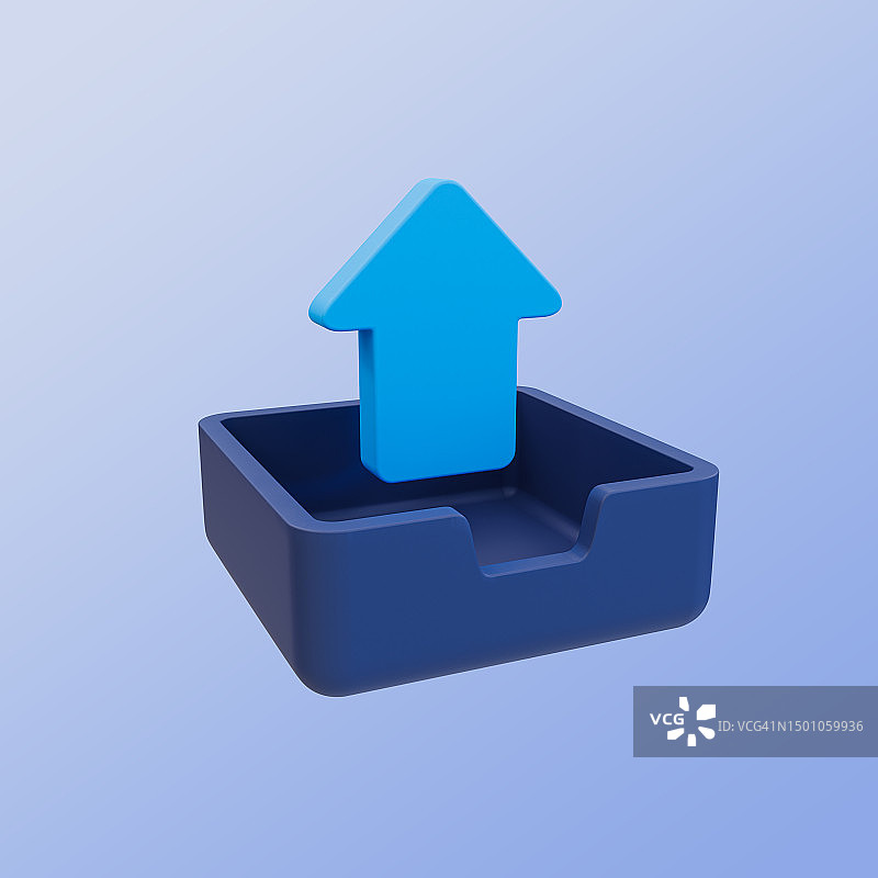 3D简约文件上传：云计算概念，上传图标3D插图图片素材
