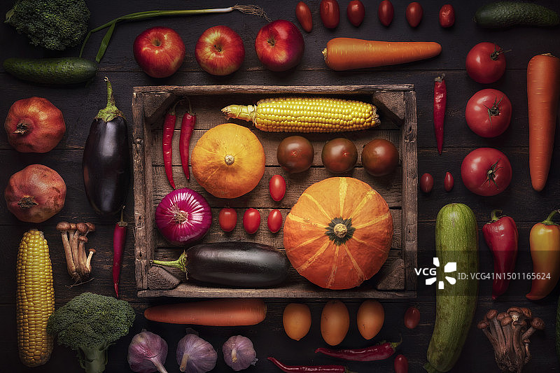 俄罗斯餐桌上各种蔬菜的俯视图图片素材