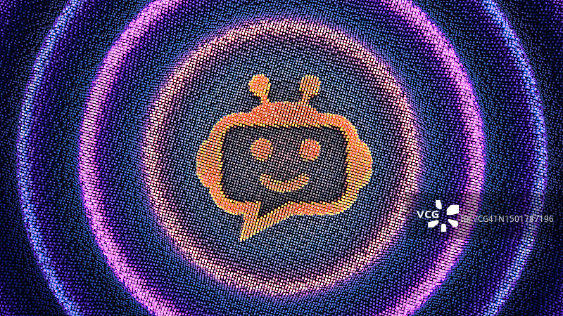 未来主义霓虹灯波浪背景上的聊天机器人图标3D图图片素材