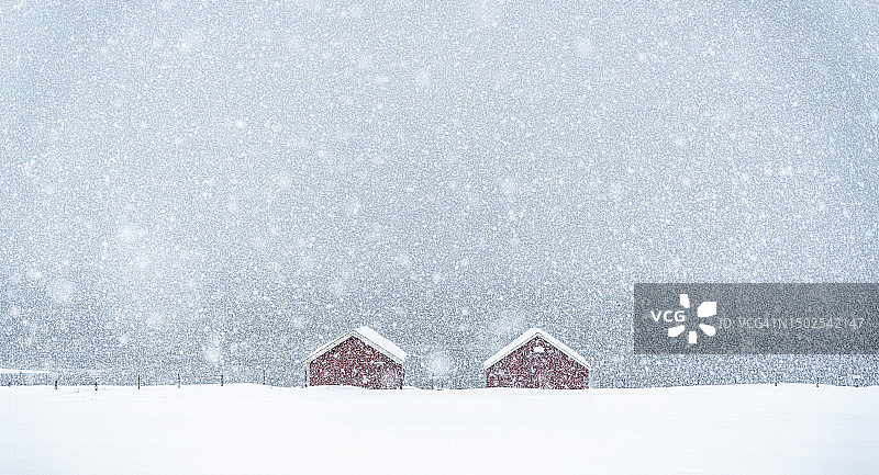海边传统红色小屋上的降雪图片素材
