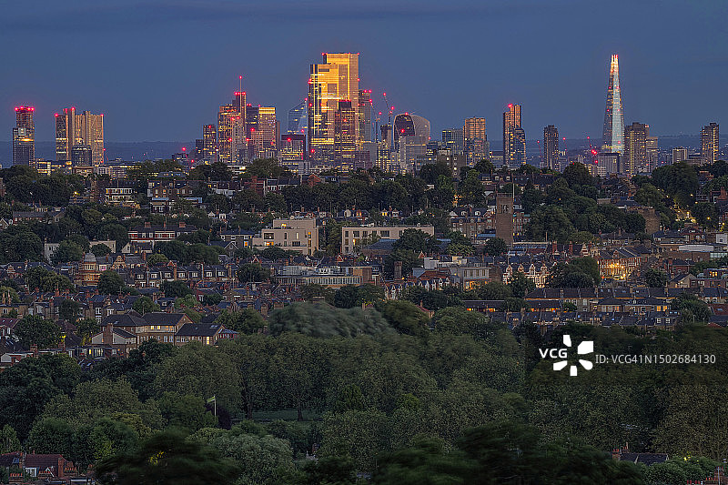 从亚历山德拉宫俯瞰伦敦天际线，英国伦敦图片素材