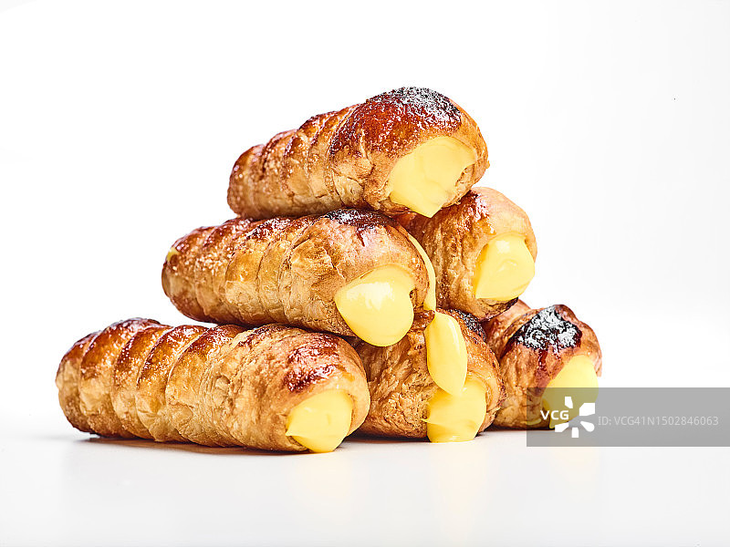 香脆的奶油甜馅煎饼卷图片素材