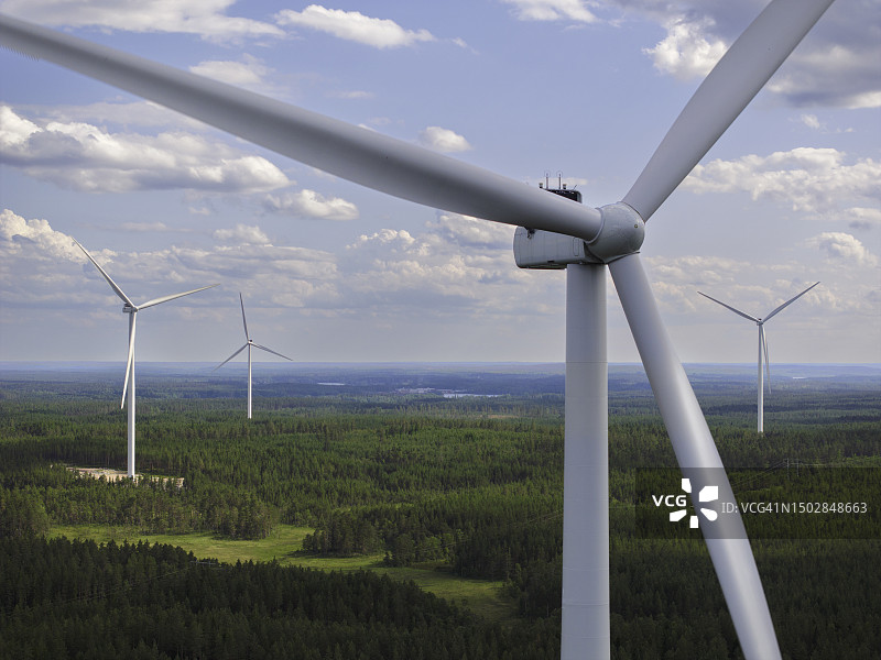 夏季风力涡轮机森林景观图片素材