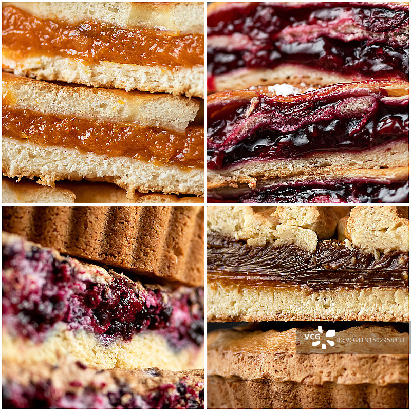 各种馅料的馅饼。自制馅饼。甜点。图片素材