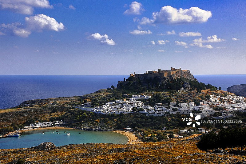 林多斯卫城地中海小镇风光图片素材