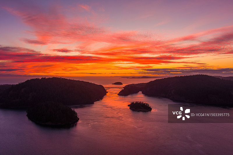 迪ception Pass Bridge日落航拍图片素材