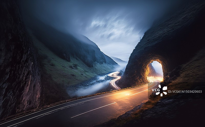 夜空下的山区风光，越南河江图片素材