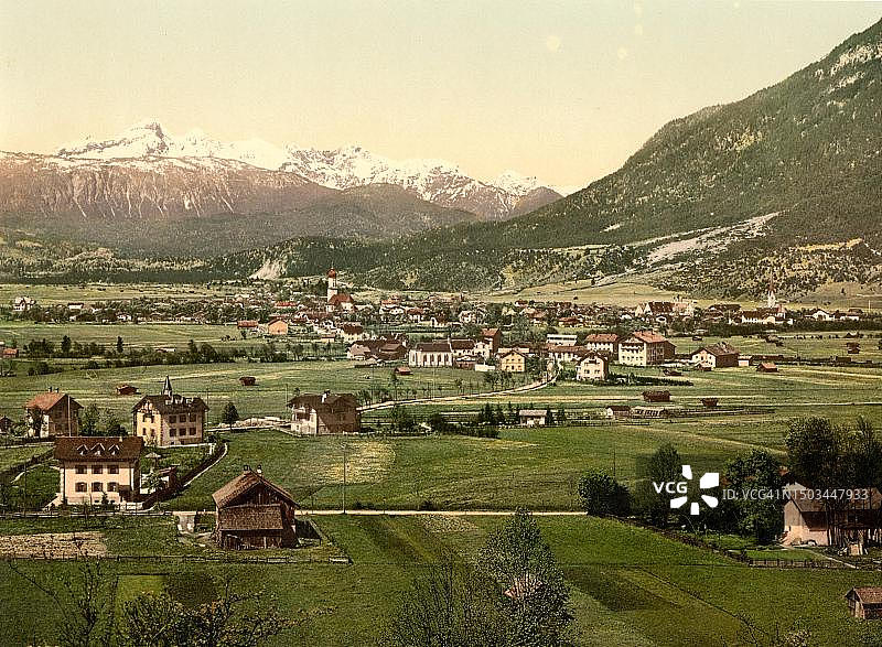 德国巴伐利亚州加米施，约1890年，历史照片，19世纪原版数字修复图片素材