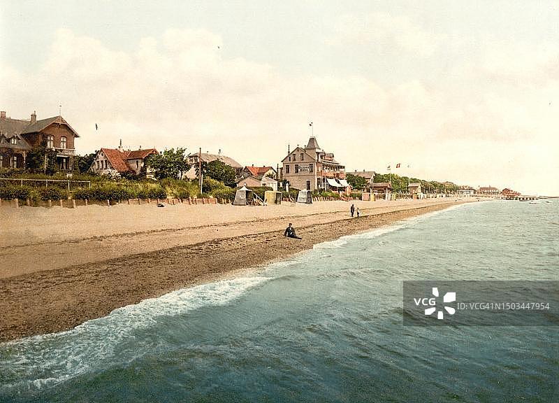 维克在弗尔岛上的茴芹,北海滩,石勒苏益格-荷尔斯泰因,约1890年,德国,历史,从19世纪原版数字修复的复制品图片素材