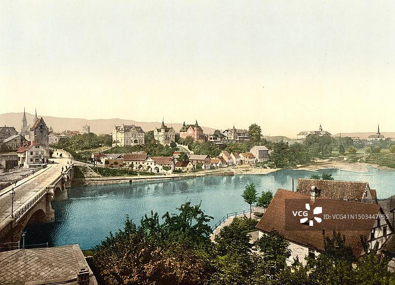 德国图林根州萨尔费尔德景观，约1890年，历史照片，19世纪原始照片的数字化修复复制品图片素材