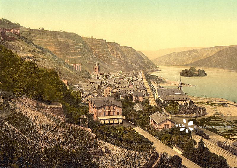 德国莱茵兰-普法尔茨州巴哈拉赫（约1890年），历史照片，19世纪原版数字化修复图片素材