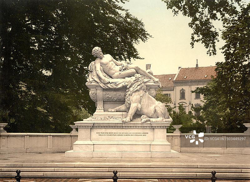 杜塞尔多夫战争纪念馆（19世纪，德国北莱茵-威斯特法伦州，历史照片数字修复版）图片素材