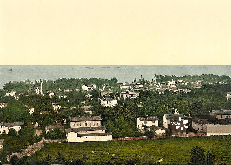 东普鲁士的索波特，今天的波兰索波特，德国，19世纪90年代照片铬版画的历史数字修复复制品图片素材