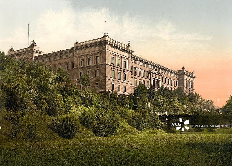 德国卡塞尔黑森政府大楼，19世纪90年代历史照片图片素材