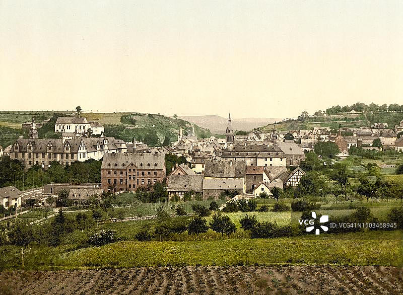 德国黑森州哈达马尔镇，19世纪90年代彩色照片的数字修复再现图片素材