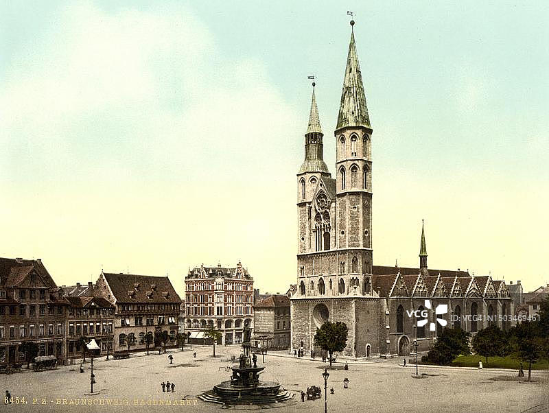 德国下萨克森州不伦瑞克的哈根市场，19世纪90年代照片的数字修复再现图片素材