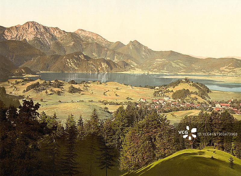 科赫尔湖畔科赫尔，上巴伐利亚，德国，历史照片，19世纪90年代的数字修复彩色照片图片素材