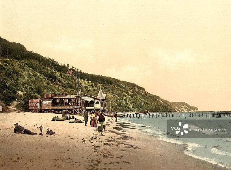 吕根岛塞林海滩（德国梅克伦堡-前波莫瑞州）：19世纪90年代历史照片图片素材
