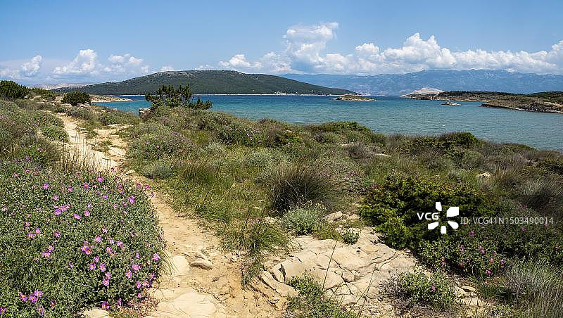 克罗地亚拉布岛洛帕尔附近的希甘卡海滩泻湖图片素材
