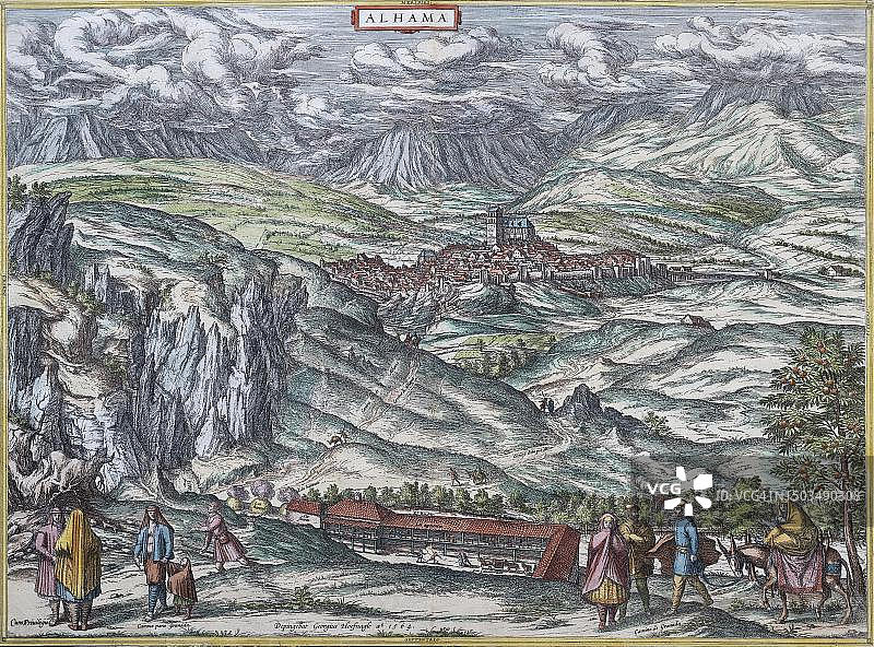 西班牙阿罕布拉宫或阿哈马， Georg Hoefnagel手绘铜版画，约1580年图片素材