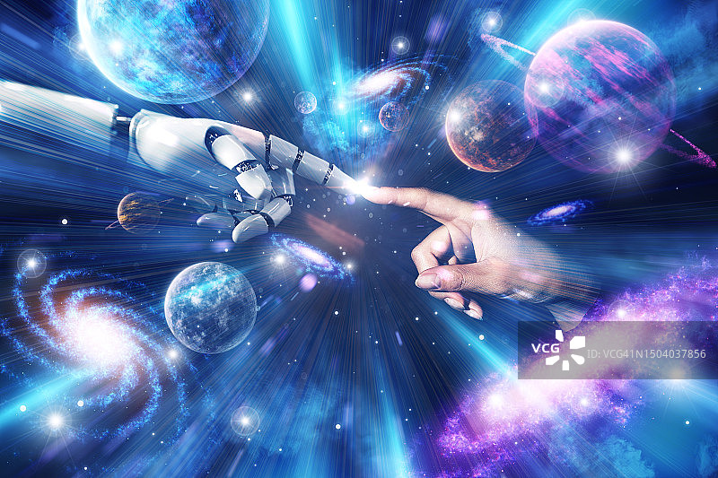 机器人和人类一起去太空图片素材