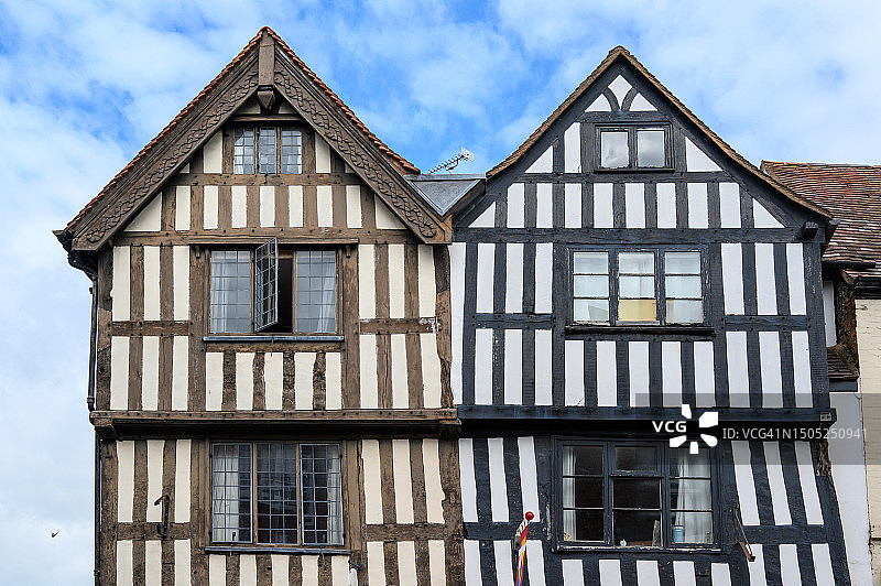 英国蒂克斯伯里的半木结构房屋图片素材
