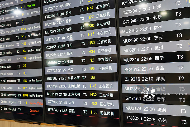 机场航班信息表特写图片素材