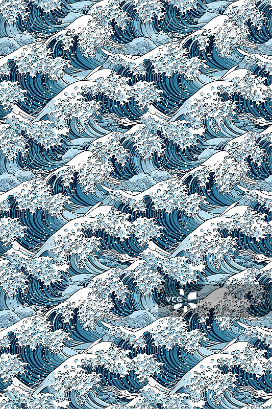 葛饰北斋风格水波无缝四重奏连续图案图片素材