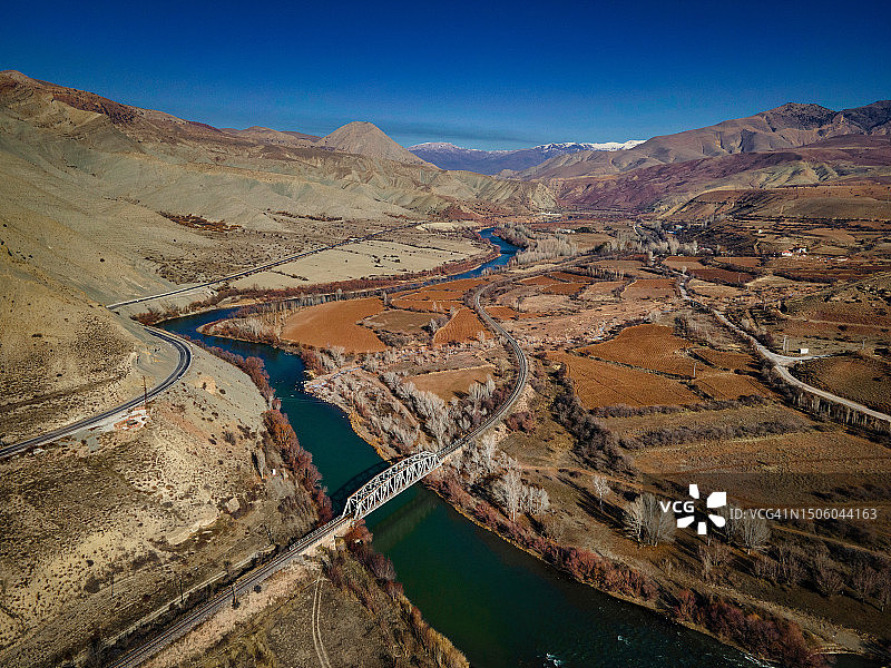 土耳其埃尔津詹群山河流高角度景观图片素材
