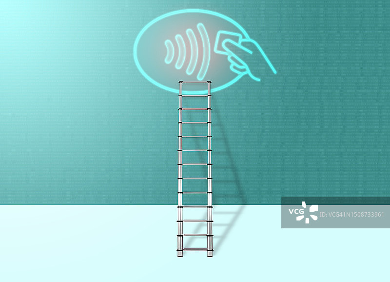 带有非接触式标志的金属梯子图片素材