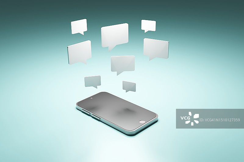 带有语音气泡的手机3D渲染图片素材