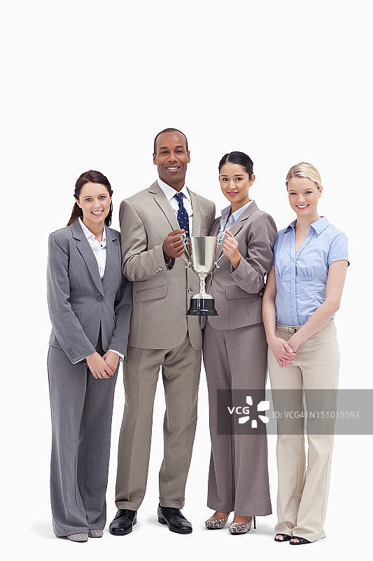 手持杯子的商务团队图片素材