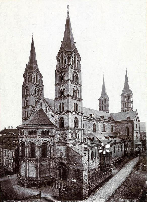 1870年的班贝格大教堂，位于德国巴伐利亚州班贝格上弗兰肯地区图片素材