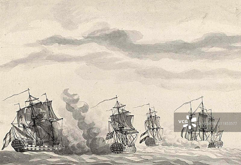 1781年加的斯海战，法国，历史资料数字化修复图片素材