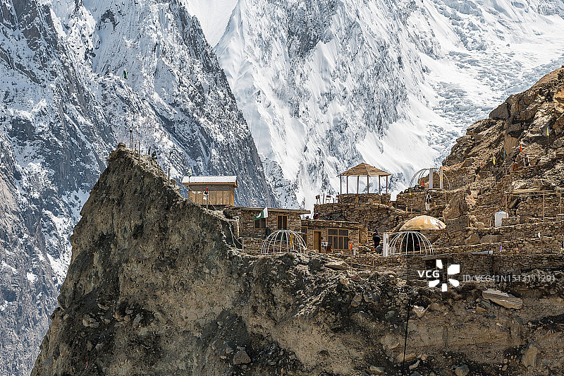 巴基斯坦北部Nagar山谷Hoper冰川的无人机航拍图片素材