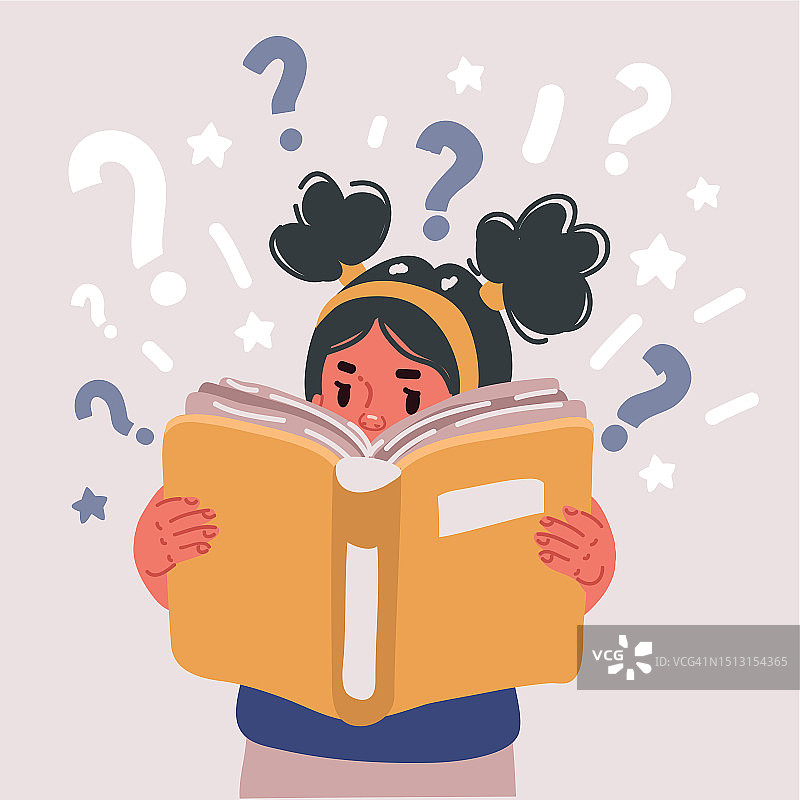 阅读书籍的美国女孩矢量图。知识和教育概念图片素材
