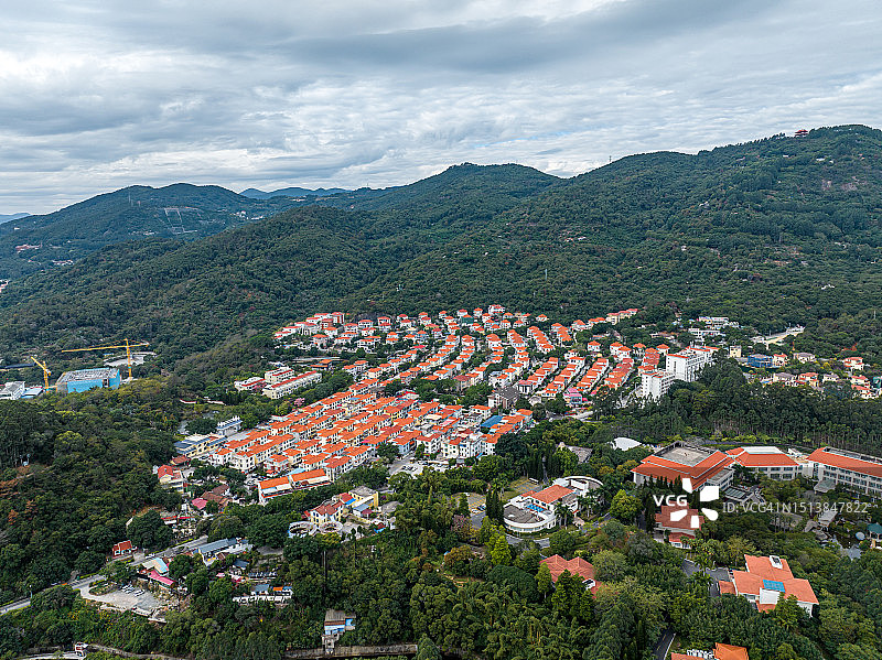 绿色森林中别墅群的航拍照片图片素材
