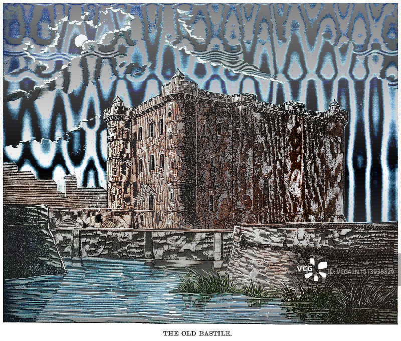 古老的巴士底狱雕刻插图图片素材