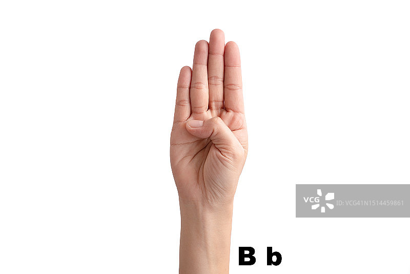 女人展示字母B，美国手语图片素材