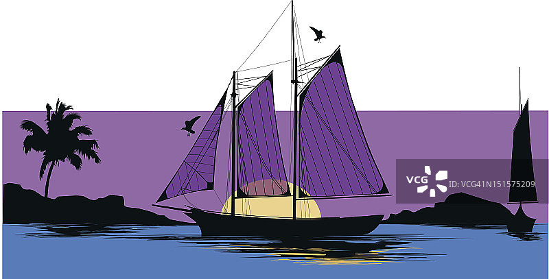 日落中的船只图片素材