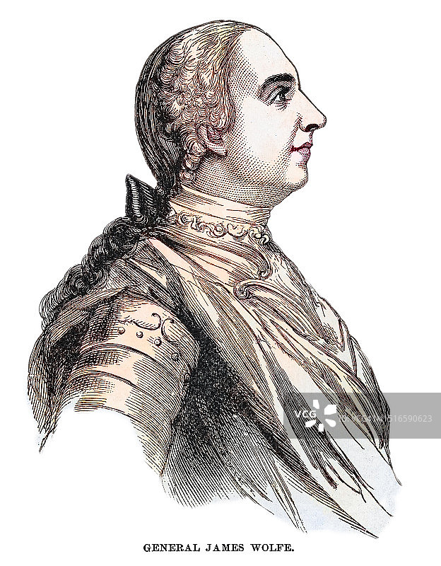 詹姆斯·沃尔夫少将肖像：以训练改革和1759年魁北克亚伯拉罕平原战役胜利而闻名的英国军官图片素材