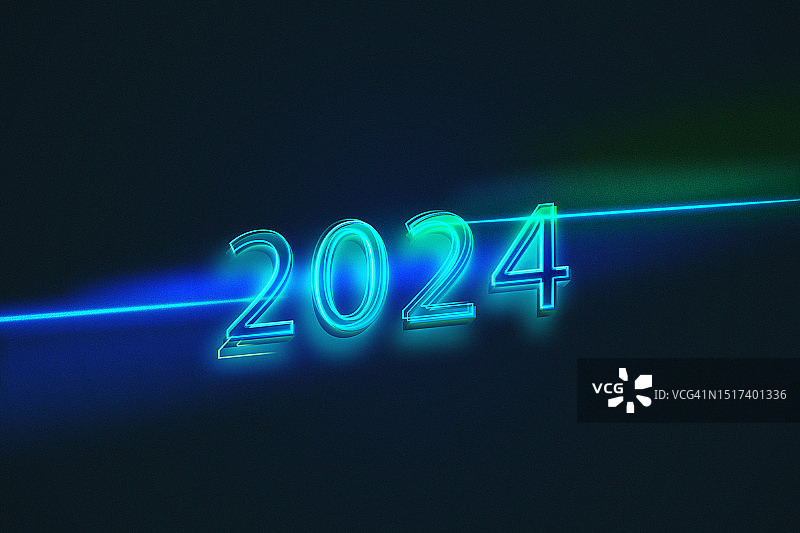 霓虹灯下的2024年祝福语图片素材