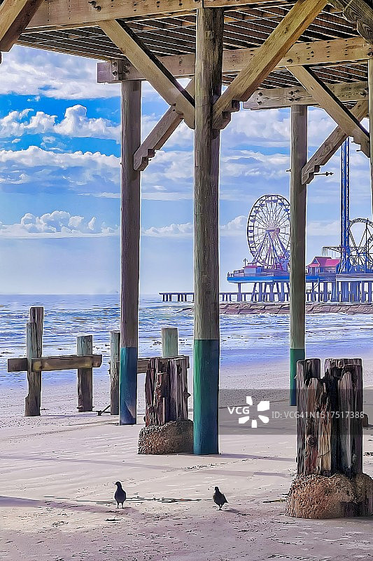 加尔维斯顿海滩游乐码头图片素材