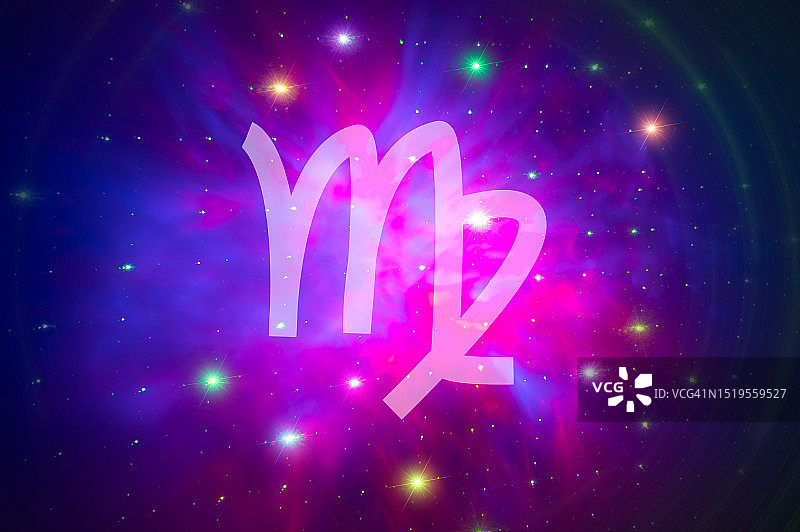 彩色背景光上的处女座符号图片素材