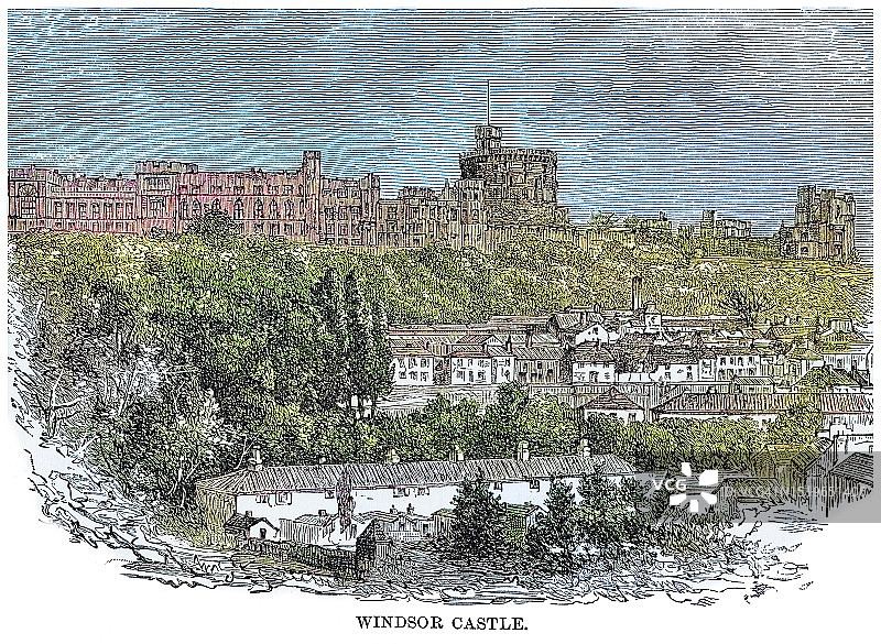 温莎城堡皇家住所古老雕刻插图图片素材