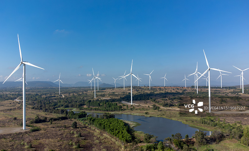 风车农场。利用风能进行可持续发电。风能用于清洁发电。图片素材